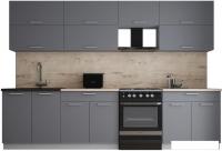 Готовая кухня Интерлиния Мила Gloss 60-30 (серый софт/серый софт/травертин серый)