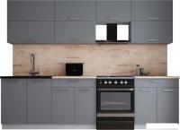 Готовая кухня Интерлиния Мила Gloss 60-28 (серый софт/серый софт/травертин серый)