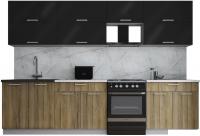 Готовая кухня Интерлиния Мила Gloss 60-30 (черный глянец/дуб вотан/травертин серый)