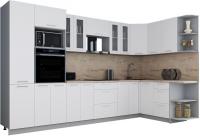 Готовая кухня Интерлиния Мила Gloss 1.68x3.4 правая (белый софт/белый софт/травертин серый)