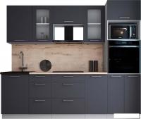 Готовая кухня Интерлиния Мила Gloss 2.5 (графит софт/графит софт/травертин серый)