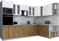 Готовая кухня Интерлиния Мила Gloss 1.88x3.0 правая (белый глянец/дуб вотан/травертин серый)