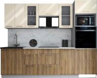 Готовая кухня Интерлиния Мила Gloss 2.6 (ваниль глянец/дуб вотан/травертин серый)