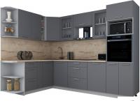 Готовая кухня Интерлиния Мила Gloss 1.88x2.8 левая (серый софт/серый софт/травертин серый)