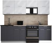Готовая кухня Интерлиния Мила Gloss 60-24 (белый глянец/графит софт/травертин серый)