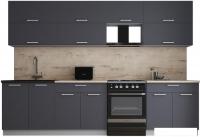 Готовая кухня Интерлиния Мила Gloss 60-30 (графит софт/графит софт/травертин серый)