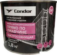 Эмаль Condor Антикоррозионная прямо по ржавчине быстросохнущая 3в1 1.8 кг (светло-серый)