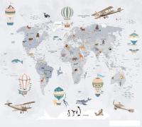 Фотообои Vimala Карта мира белая 270x300