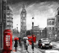 Фотообои ФабрикаФресок Живопись. Черно-белый Акварельный Лондон. БигБен 1173270 (300x270)