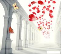 Фотообои ФабрикаФресок 3D Абстракция. Бабочки. Колонны и Розы 1033270 (300x270)
