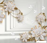 Фотообои ФабрикаФресок 3D Абстракция. Бабочки Цветы и Туннель 1043270 (300x270)