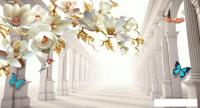 Фотообои ФабрикаФресок 3D Абстракция. Золотые Цветы. Бабочки и Колонны 1025270 (500x270)