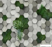 Фотообои Vimala 3D Шестиугольники и листья пальмы 270x300