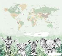 Фотообои Vimala Карта мира зверята 270x300