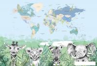 Фотообои Vimala Карта мира зверята 2 270x400