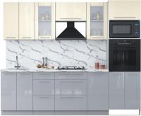 Готовая кухня Интерлиния Мила Пластик 2.6 (ваниль глянец/туманный глянец/белый гранит)