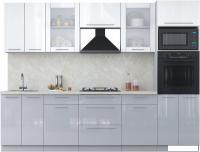 Готовая кухня Интерлиния Мила Пластик 2.8 (белый глянец/туманный глянец/опал светлый)