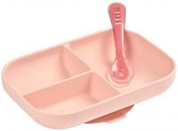 Набор детской посуды Beaba Set Repas Silicone Avec Ventouse Rose 913456
