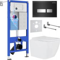 Унитаз подвесной Roxen Cube One Rimless 6 в 1 StounFix Slim 646038 (чёрное стекло)