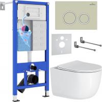 Унитаз подвесной Roxen Vortex в комплекте с инсталляцией StounFix Slim 6 в 1 966303 (кнопка: бежевый