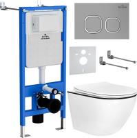 Унитаз подвесной Roxen Antares Black в комплекте с инсталляцией StounFix Slim 6 в 1 964715 (кнопка: