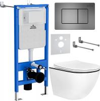 Унитаз подвесной Roxen Antares Black в комплекте с инсталляцией StounFix Slim 6 в 1 964862 (кнопка: