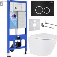 Унитаз подвесной Roxen Antares One Rimless 6 в 1 StounFix Slim 506495 (кнпка: черный матовый)