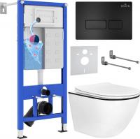 Унитаз подвесной Roxen Antares Black в комплекте с инсталляцией StounFix Slim 6 в 1 964755 (кнопка: