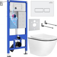 Унитаз подвесной Roxen Antares Black в комплекте с инсталляцией StounFix Slim 6 в 1 964744 (кнопка: