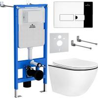 Унитаз подвесной Roxen Antares Black в комплекте с инсталляцией StounFix Slim 6 в 1 964772 (кнопка: