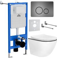 Унитаз подвесной Roxen Antares Black в комплекте с инсталляцией StounFix Slim 6 в 1 964894 (кнопка: