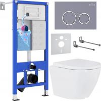 Унитаз подвесной Roxen Antares 530185-02 в комплекте с инсталляцией StounFix Slim 6 в 1 966055 (кноп