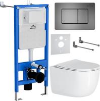 Унитаз подвесной Roxen Vortex Tornado в комплекте с инсталляцией StounFix Slim 6 в 1 964579 (кнопка: