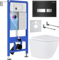 Унитаз подвесной Roxen Antares One Rimless 6 в 1 StounFix Slim 643669 (чёрное стекло)