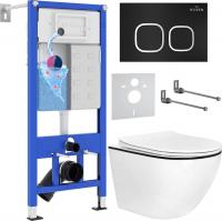 Унитаз подвесной Roxen Antares Black в комплекте с инсталляцией StounFix Slim 6 в 1 964681 (кнопка: