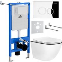 Унитаз подвесной Roxen Antares Black в комплекте с инсталляцией StounFix Slim 6 в 1 964658 (кнопка: