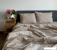 Постельное белье Царство сновидений Вареный хлопок Бежевая клетка 150-0145 (евро с прост. на рез. 18