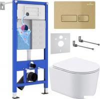 Унитаз подвесной Roxen Simple compact в комплекте с инсталляцией StounFix Dual Fresh 6 в 1 968084 (к