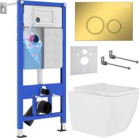 Унитаз подвесной Roxen Cube в комплекте с инсталляцией StounFix Dual Fresh 6 в 1 968014 (кнопка: зол