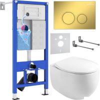 Унитаз подвесной Roxen Egg в комплекте с инсталляцией StounFix Dual Fresh 6 в 1 968031 (кнопка: золо