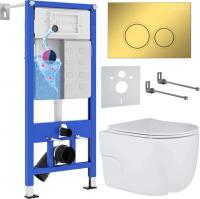 Унитаз подвесной Roxen Porto в комплекте с инсталляцией StounFix Dual Fresh 6 в 1 968015 (кнопка: зо