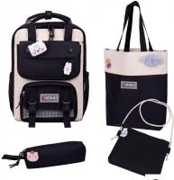 Школьный рюкзак HEIKKI Combo + сумка-шоппер/косметичка/пенал 272565 (белый/черный)