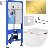 Унитаз подвесной Roxen Antares Gold в комплекте с инсталляцией StounFix Dual Fresh 6 в 1 968092 (кно