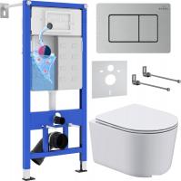 Унитаз подвесной Roxen Simple compact в комплекте с инсталляцией StounFix Dual Fresh 6 в 1 968486 (к