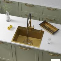 Кухонная мойка Roxen Snake 560220-60-GS PVD Gold золотая/текстурная (с коландером и дозатором)