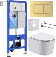 Унитаз подвесной Roxen Simple compact в комплекте с инсталляцией StounFix Dual Fresh 6 в 1 968480 (к