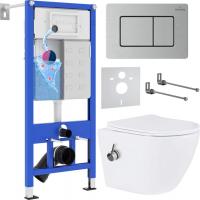 Унитаз подвесной Roxen Antares Bidet в комплекте с инсталляцией StounFix Dual Fresh 6 в 1 968424 (кн