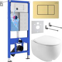 Унитаз подвесной Roxen Egg в комплекте с инсталляцией StounFix Dual Fresh 6 в 1 968475 (кнопка: браш