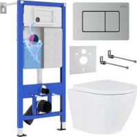 Унитаз подвесной Roxen Antares в комплекте с инсталляцией StounFix Dual Fresh 6 в 1 968421 (кнопка: