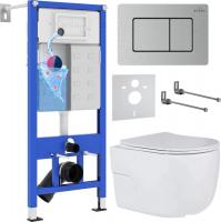 Унитаз подвесной Roxen Porto в комплекте с инсталляцией StounFix Dual Fresh 6 в 1 968445 (кнопка: са